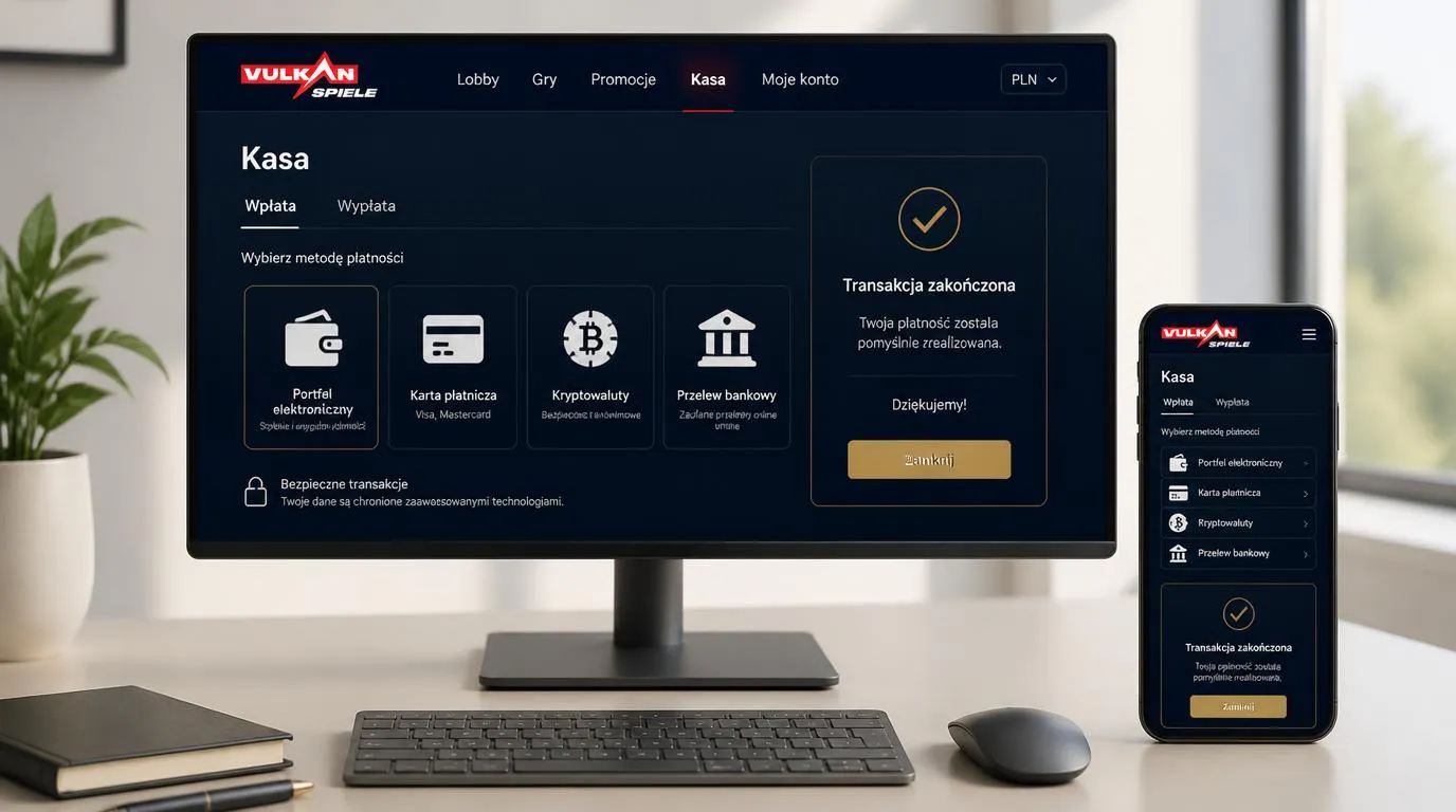 Panel kasy z portfelem elektronicznym, kartą, kryptowalutami i przelewem bankowym oraz wyborem PLN